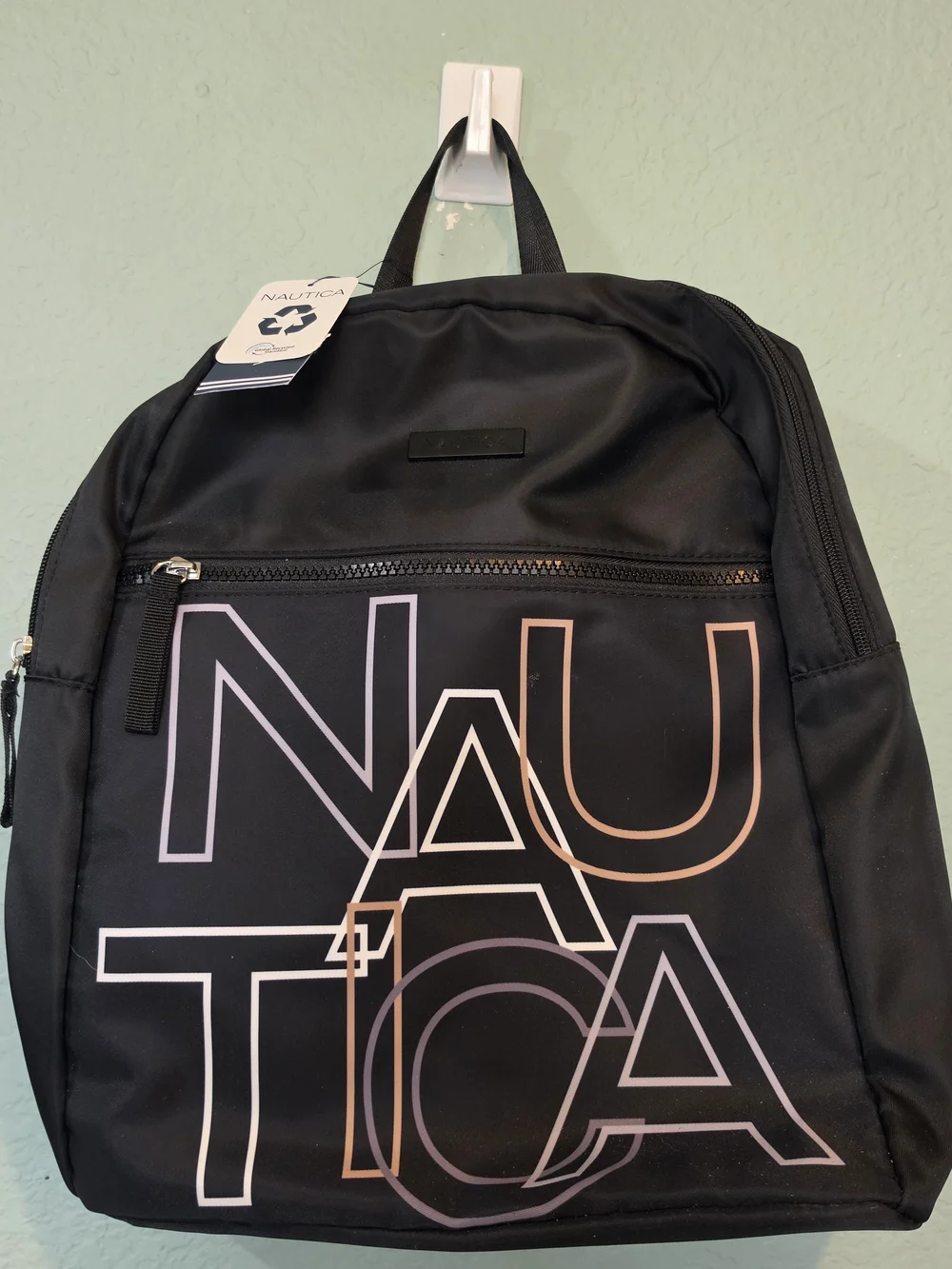 Nautica Black Nylon Spell Out Large Graphic Logo Nylon Backpack Mini Med 12